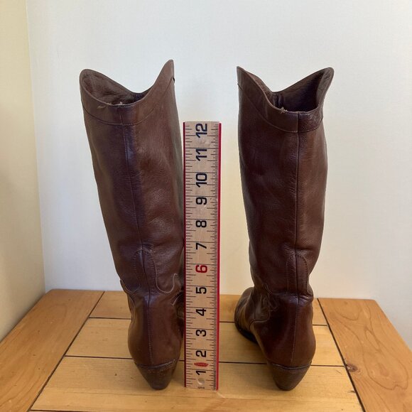Sesto Meucci Brown Leather Tall Boots Vintage Made in Italy Boho Western Style - Picture 7 of 9